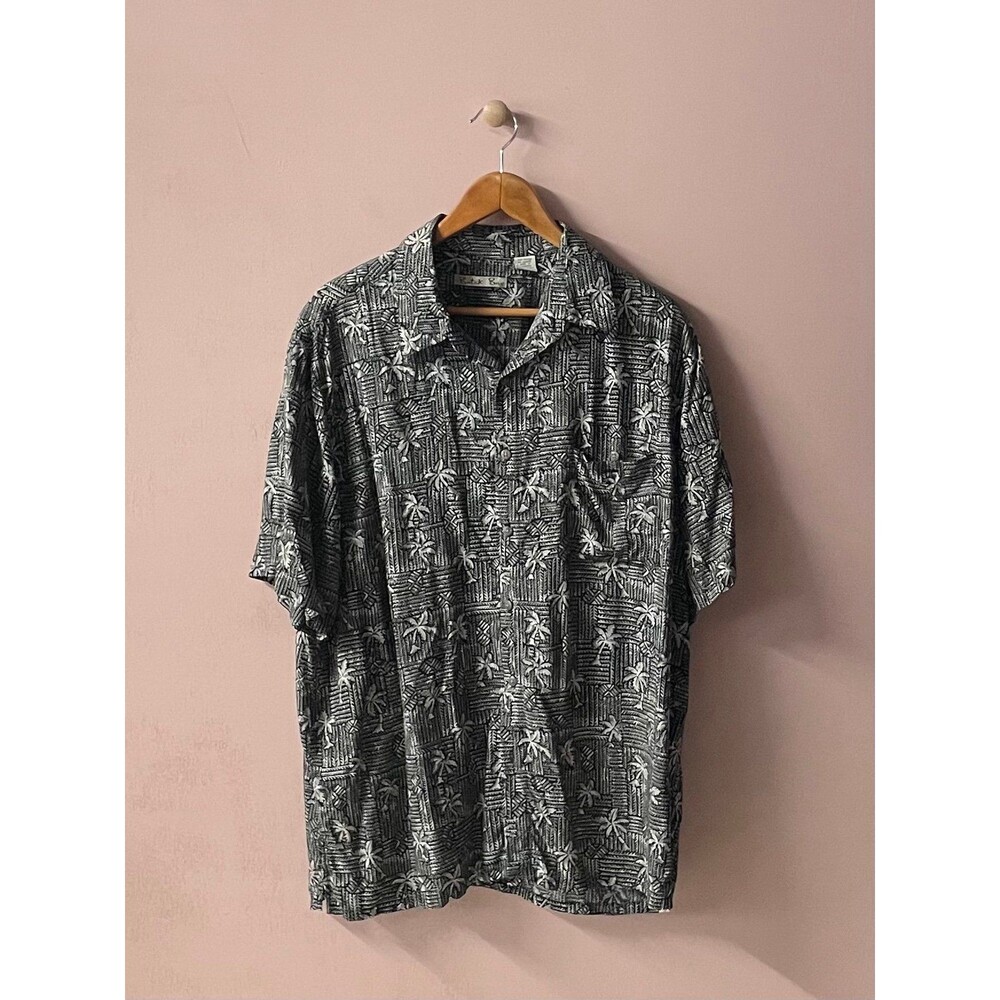 Vintage Batik Bay Men's Black & Cream Tropical Print Hawaiian Shirt Size XL